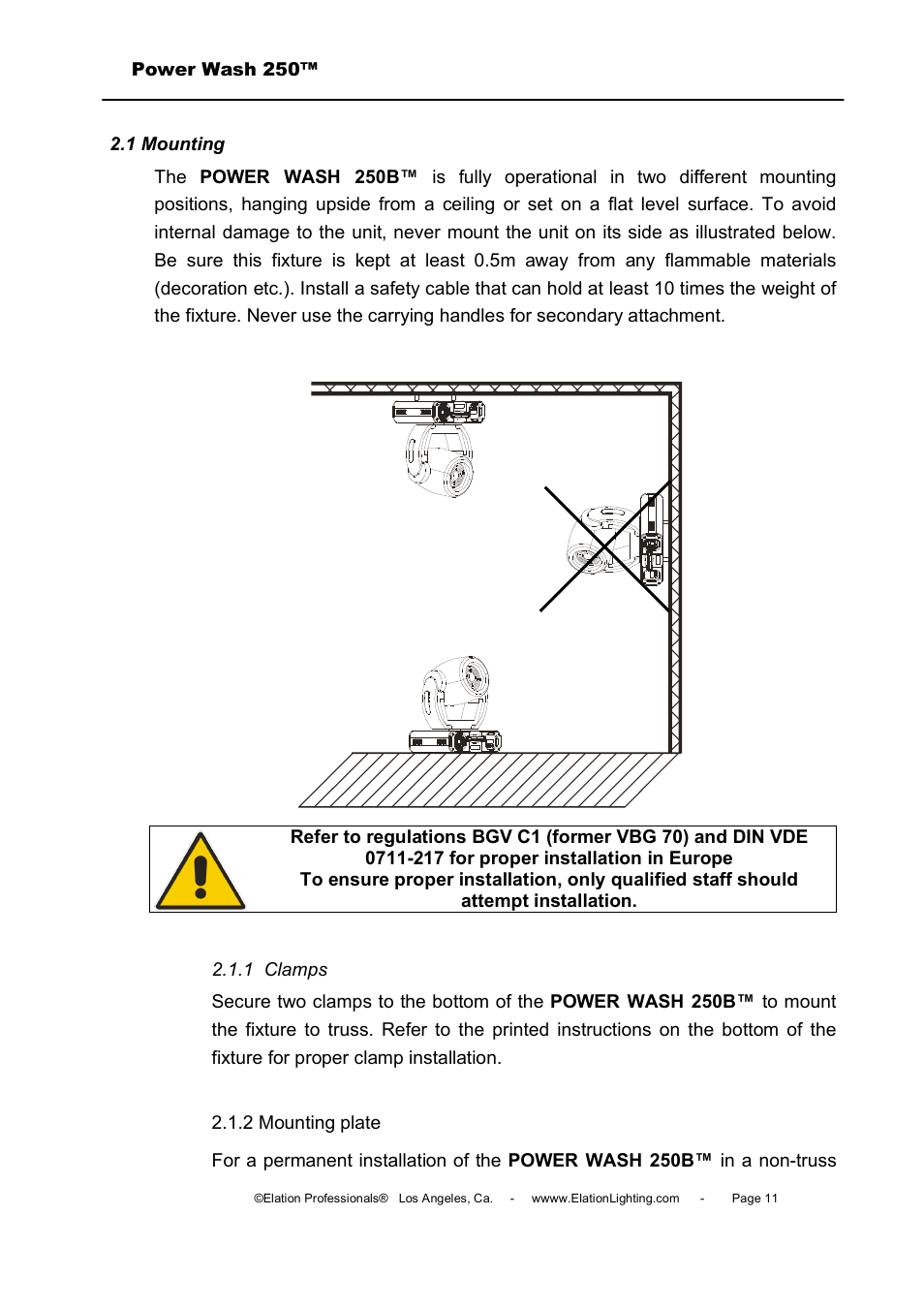 Elation Professional Power Wash 250B User Manual | Page 11 / 40