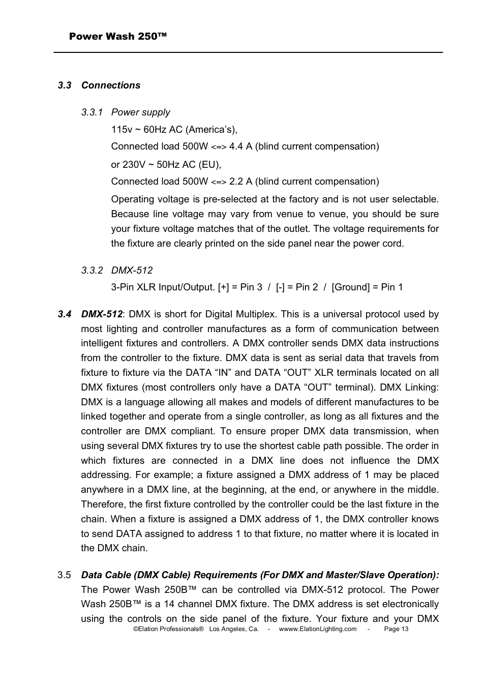 Elation Professional Power Wash 250B User Manual | Page 13 / 40