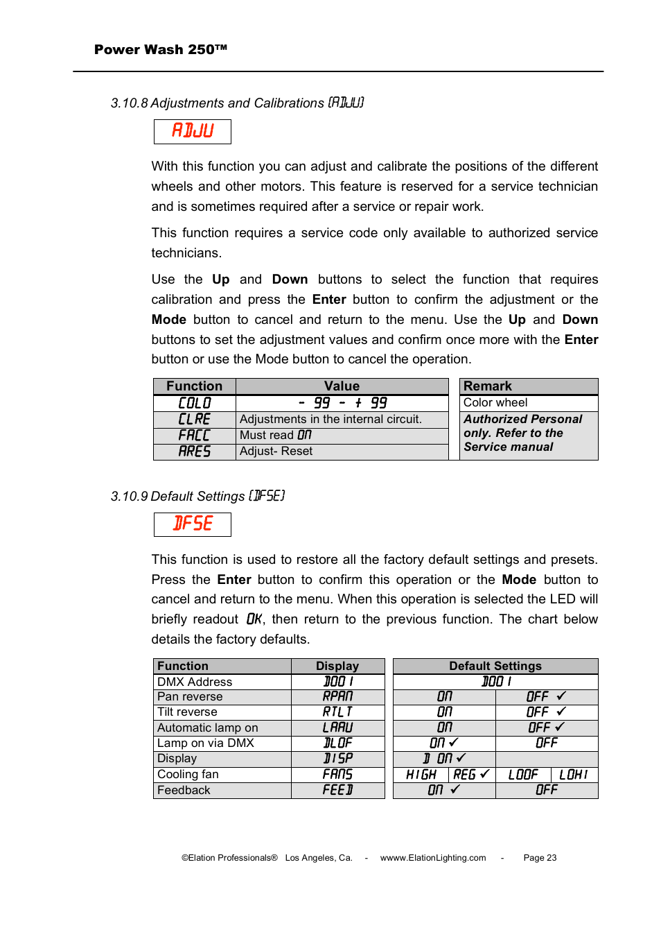 Adju, Dfse | Elation Professional Power Wash 250B User Manual | Page 23 / 40