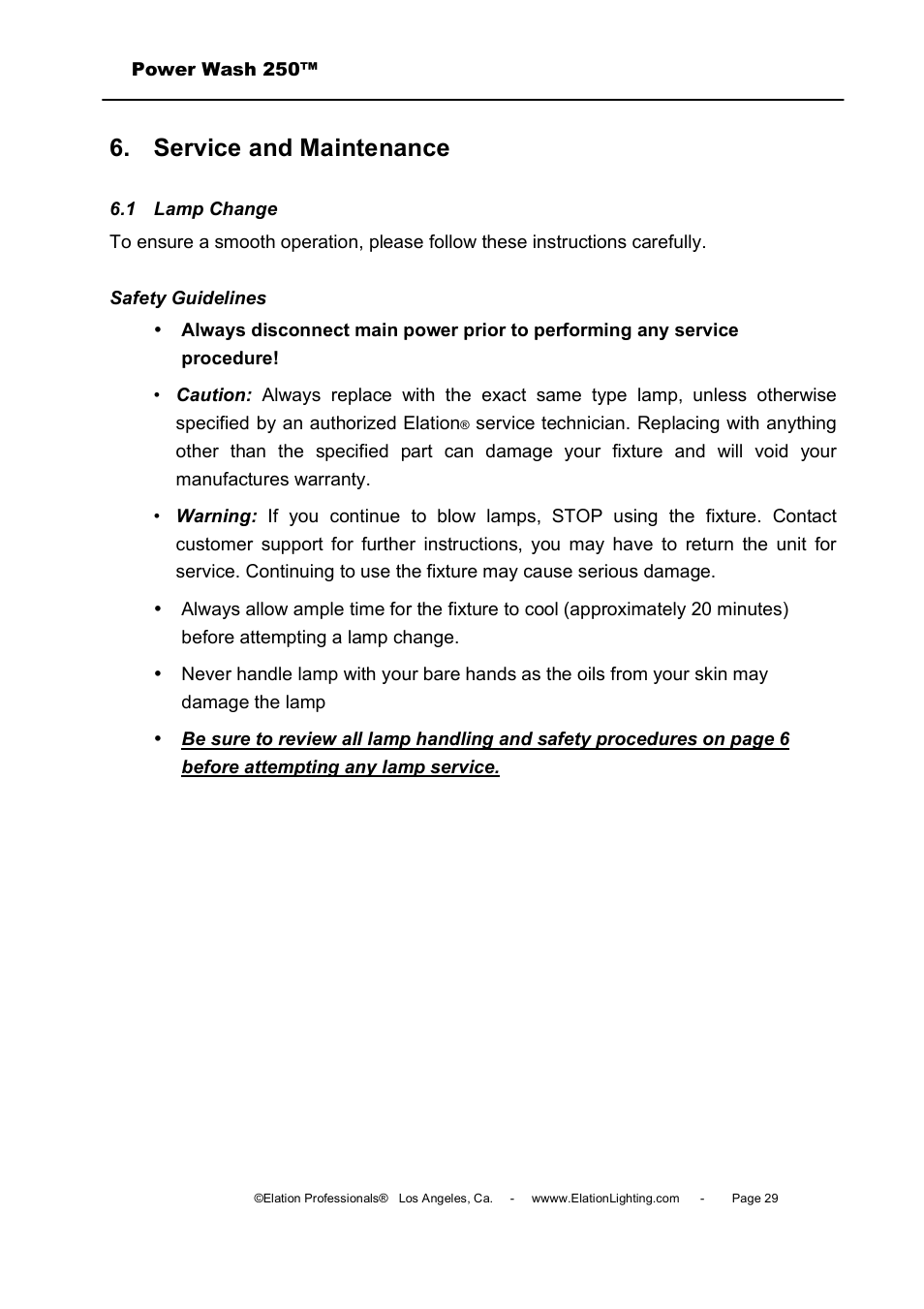 Service and maintenance | Elation Professional Power Wash 250B User Manual | Page 29 / 40