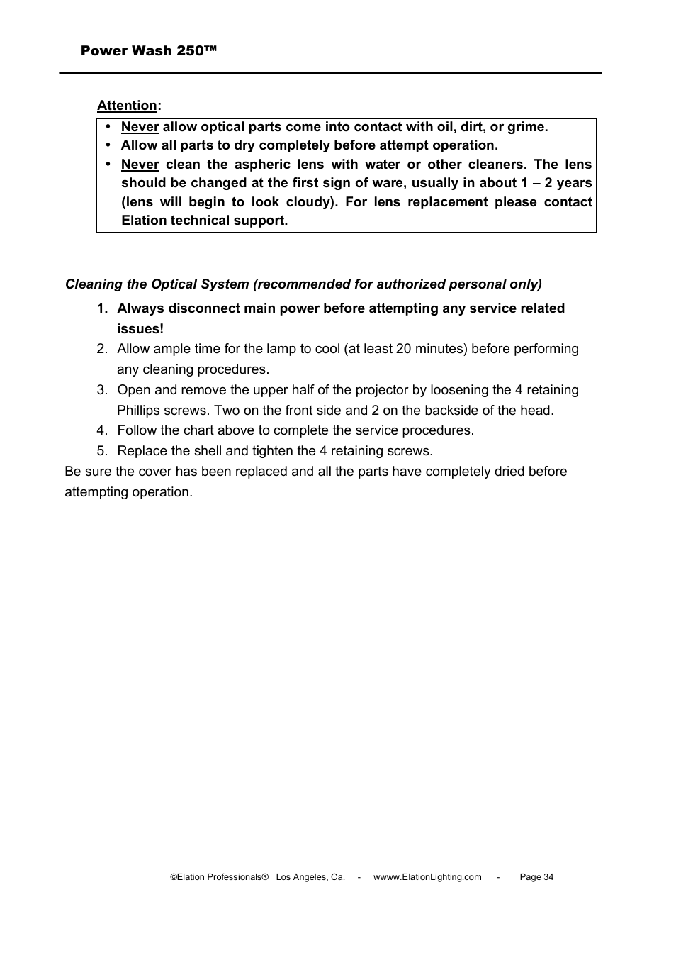 Elation Professional Power Wash 250B User Manual | Page 34 / 40