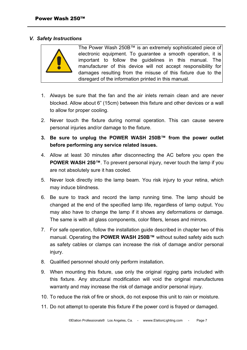 Elation Professional Power Wash 250B User Manual | Page 7 / 40