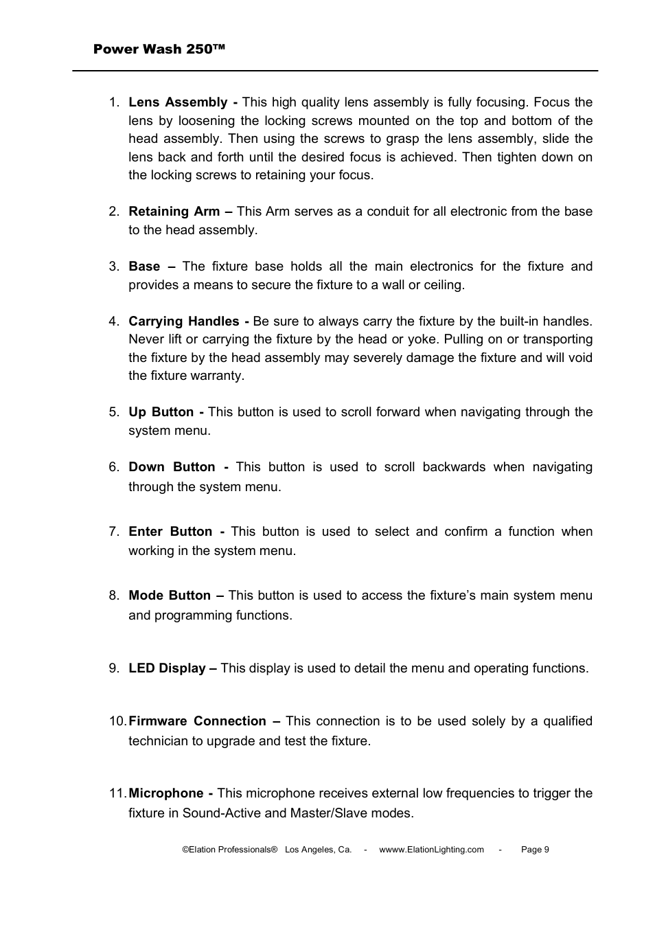 Elation Professional Power Wash 250B User Manual | Page 9 / 40