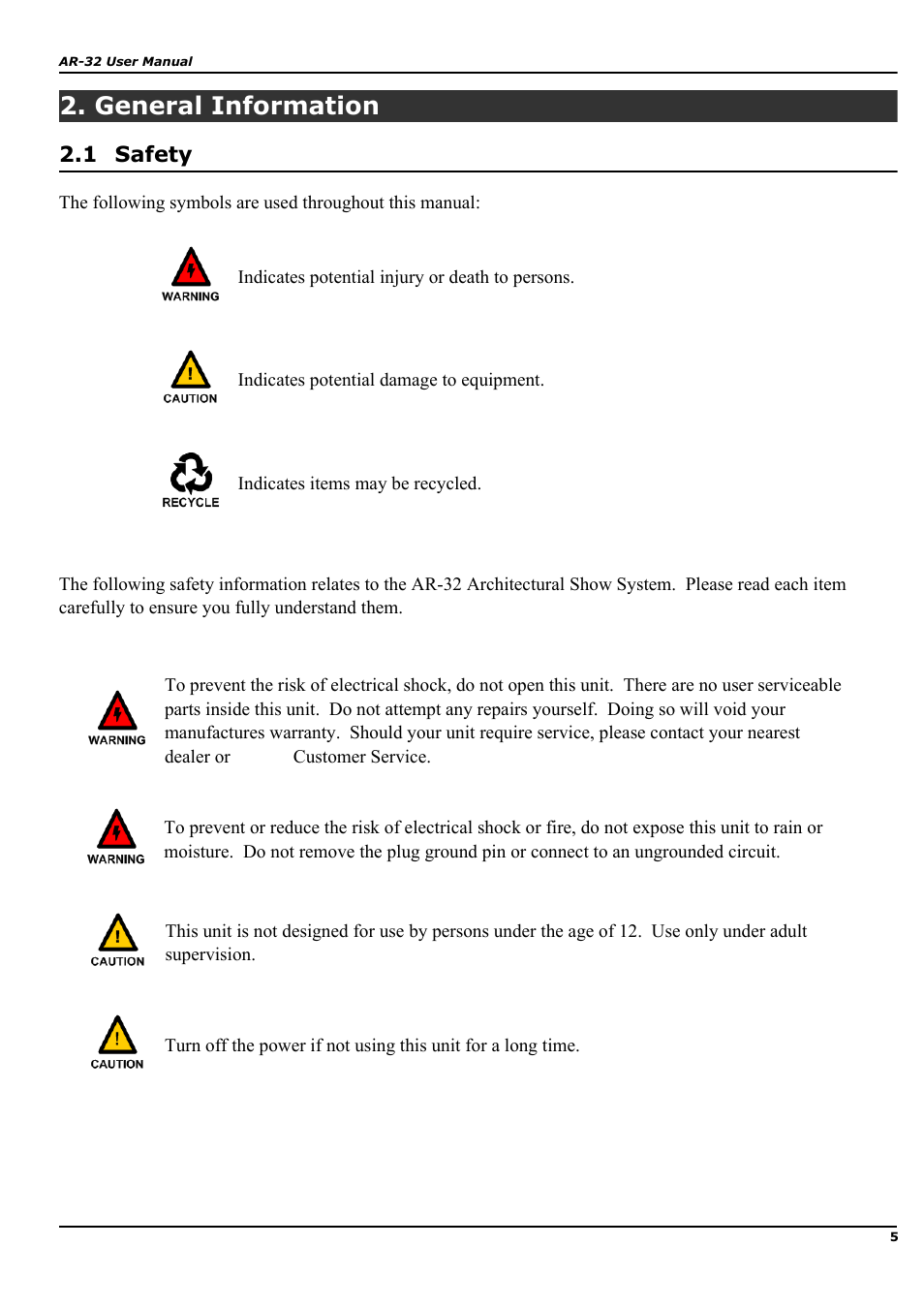 General information | Elation Professional Architectural Show System AR-32RM User Manual | Page 5 / 34