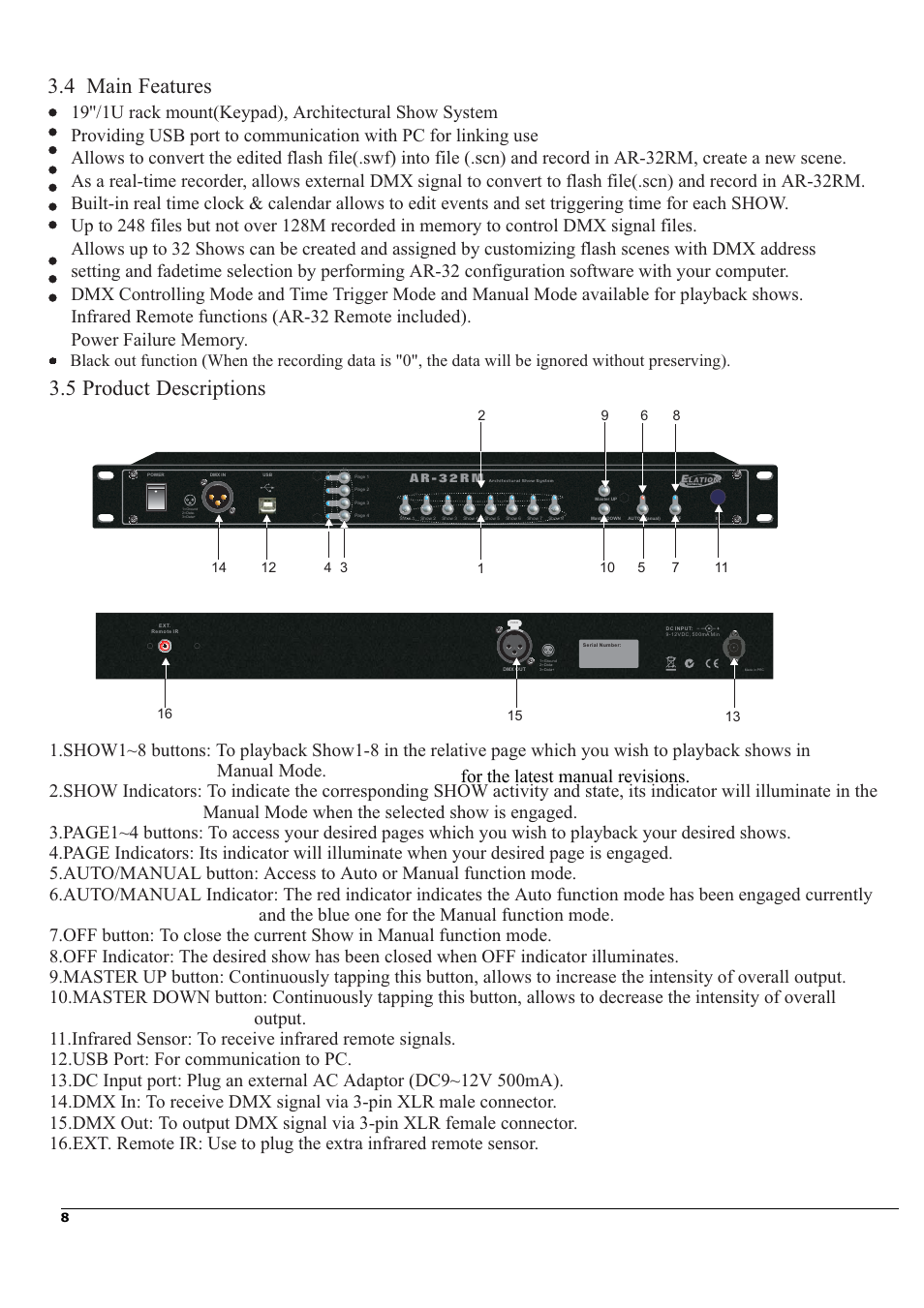 5 product descriptions, 4 main features | Elation Professional Architectural Show System AR-32RM User Manual | Page 8 / 34