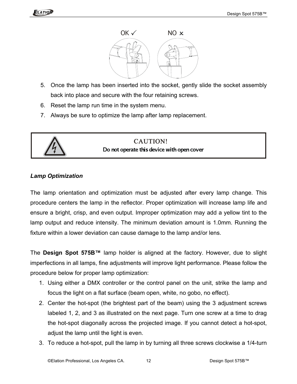 Elation Professional 575B User Manual | Page 12 / 56