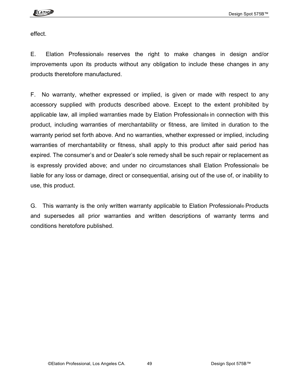 Elation Professional 575B User Manual | Page 49 / 56