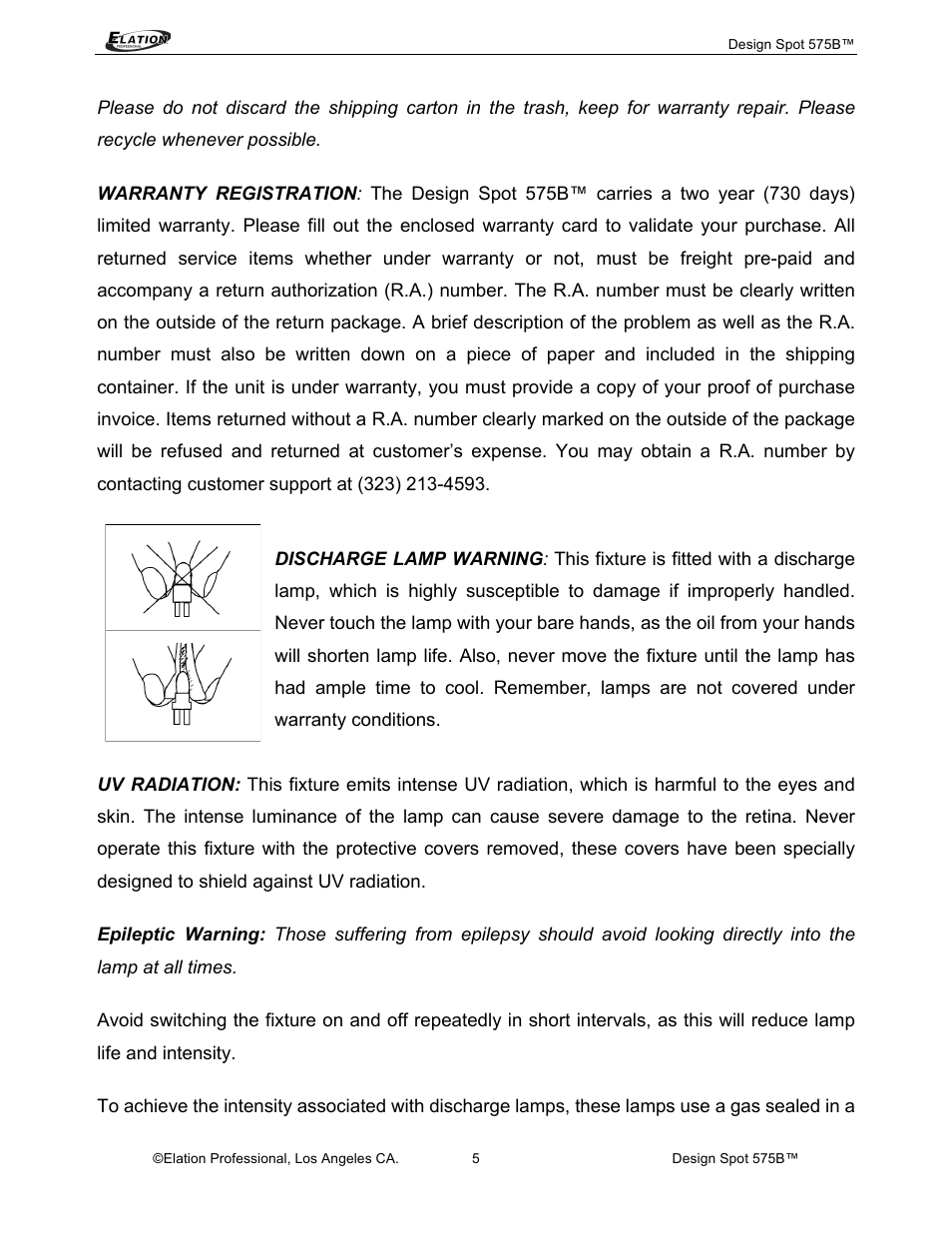 Elation Professional 575B User Manual | Page 5 / 56