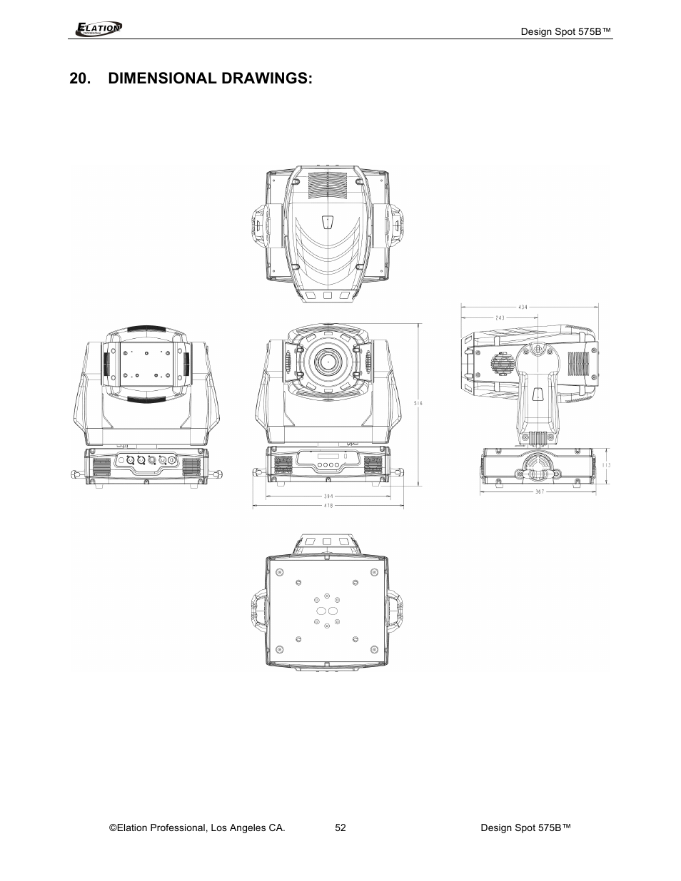 Dimensional drawings | Elation Professional 575B User Manual | Page 52 / 56