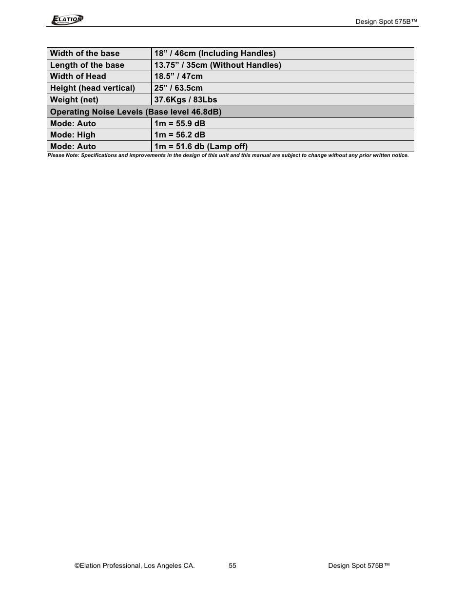 Elation Professional 575B User Manual | Page 55 / 56