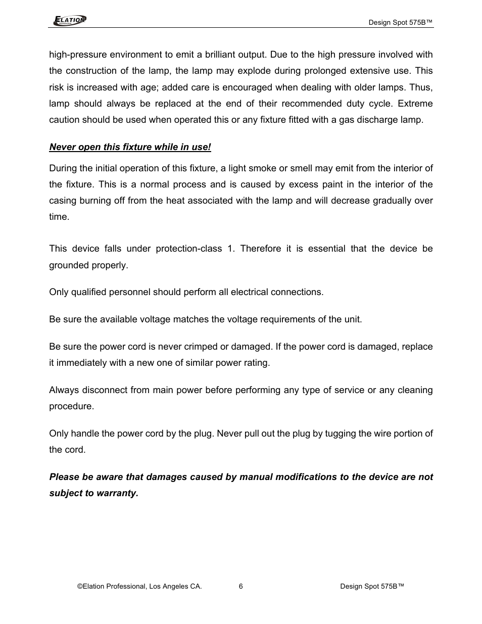 Elation Professional 575B User Manual | Page 6 / 56