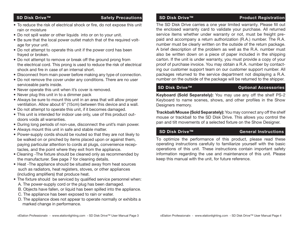 Elation Professional Show Designer Disk Drive SD User Manual | Page 2 / 6