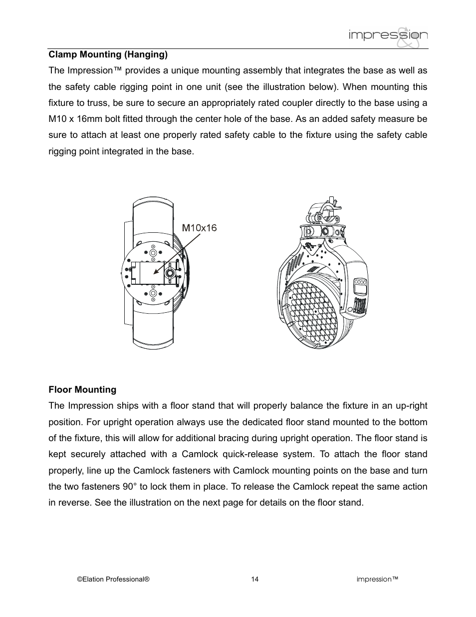 Elation Professional Professional Model Impression Mounting Light User Manual | Page 14 / 36