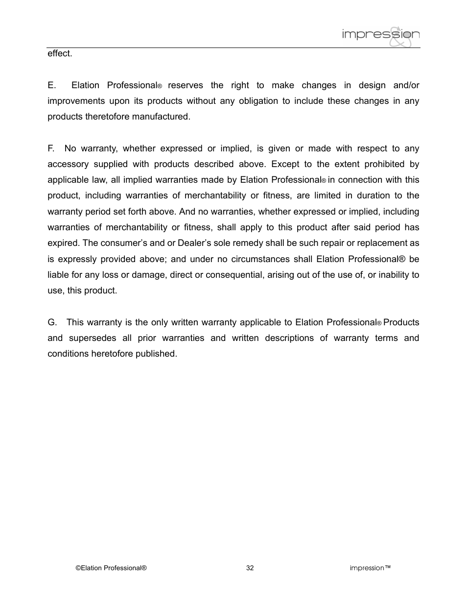 Elation Professional Professional Model Impression Mounting Light User Manual | Page 32 / 36