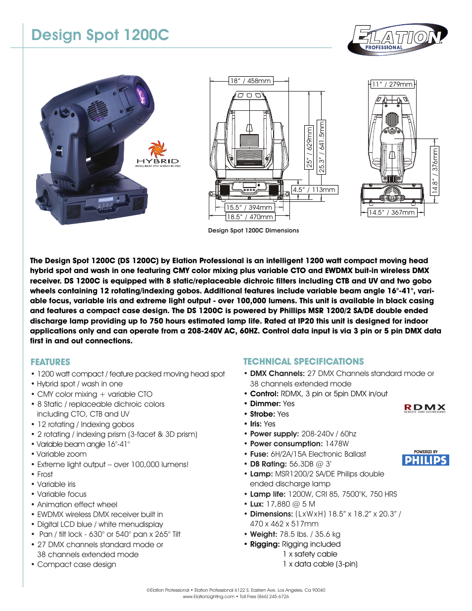 Elation Professional Design Spot 1200c User Manual | 3 pages