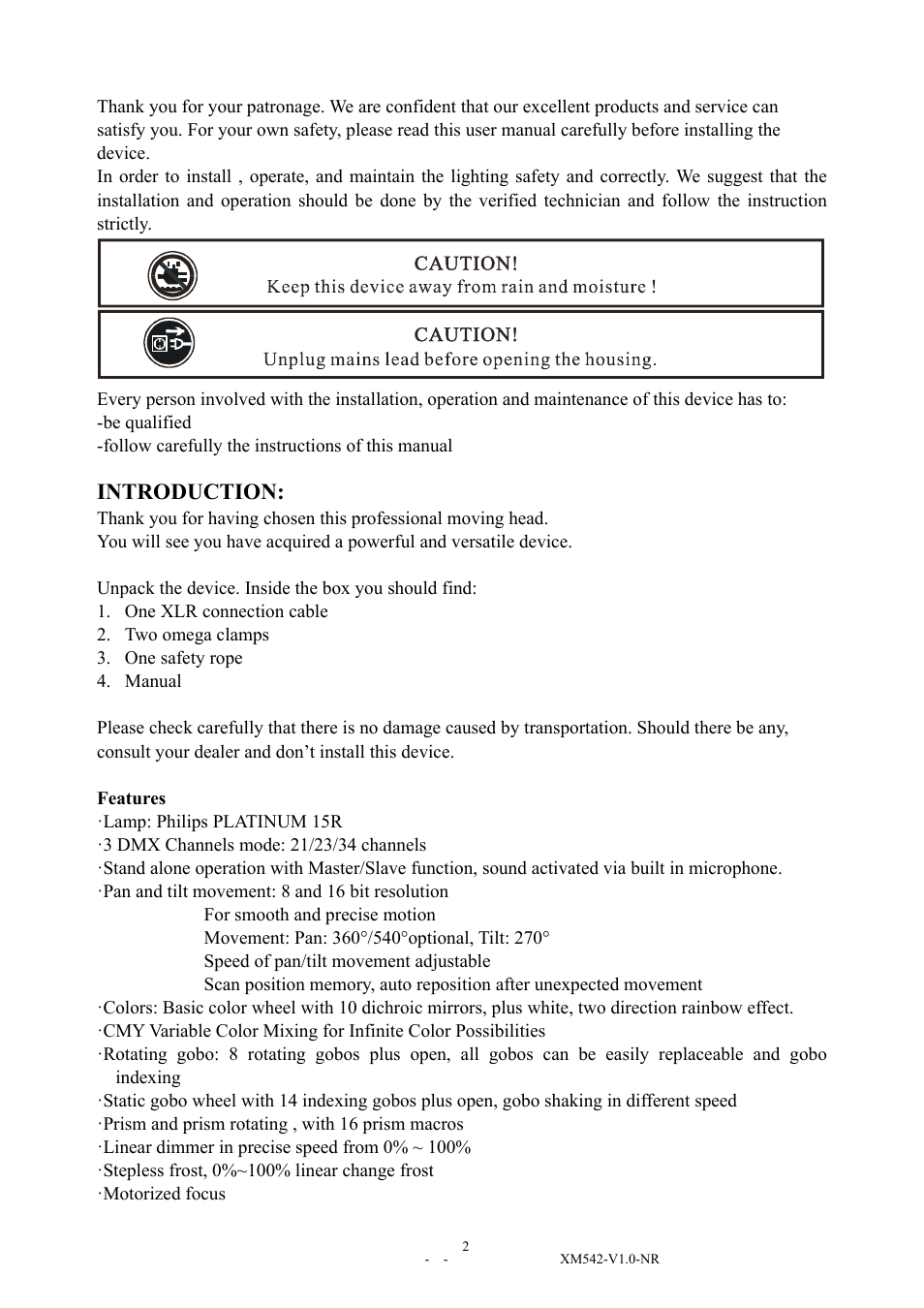 Introduction | Elation Professional 15R User Manual | Page 2 / 29