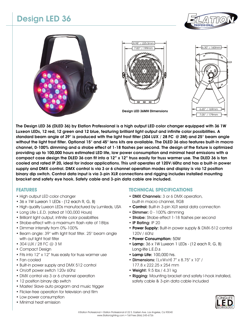 Elation Professional Design LED 36 User Manual | 2 pages