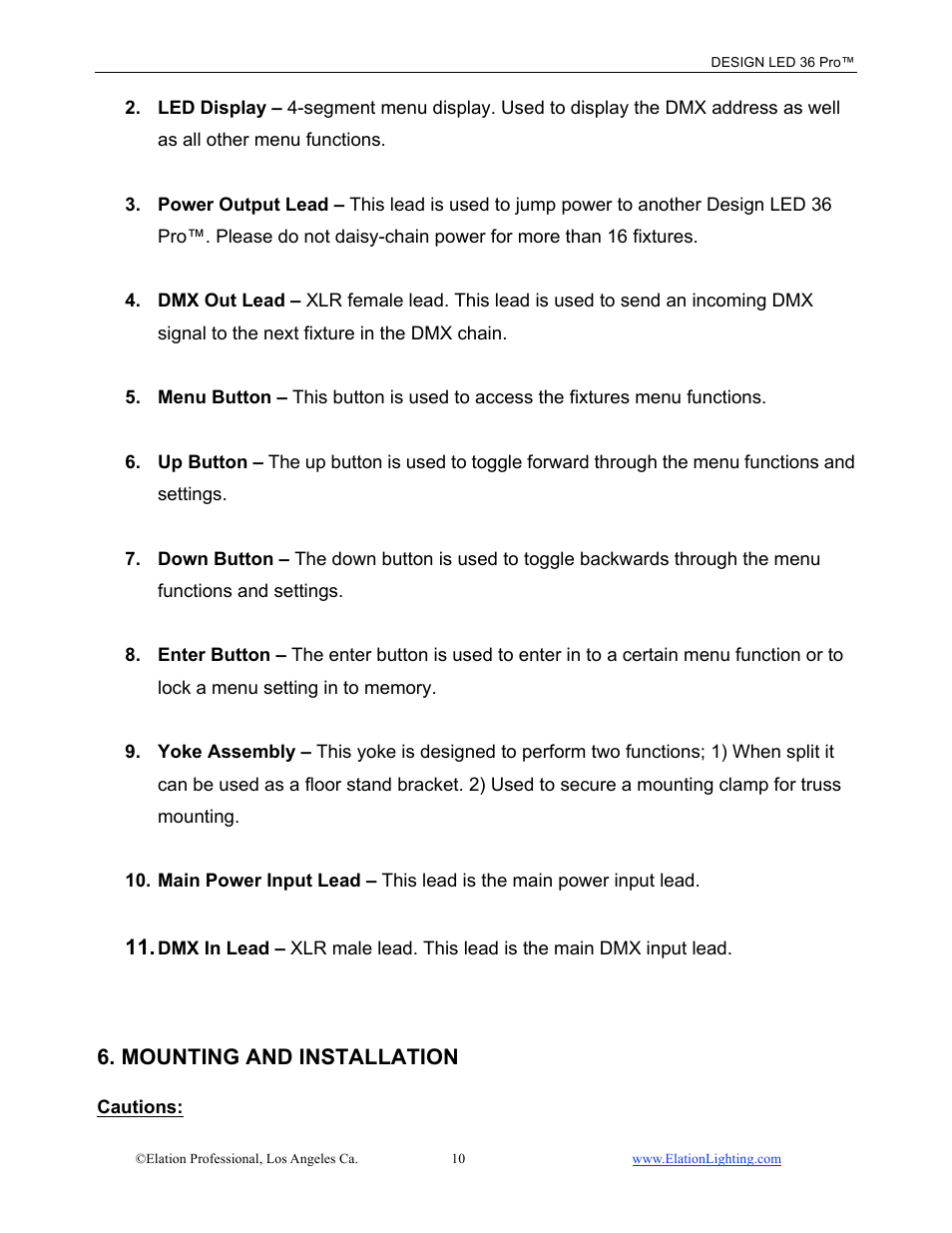 Mounting and installation | Elation Professional 36 User Manual | Page 11 / 36