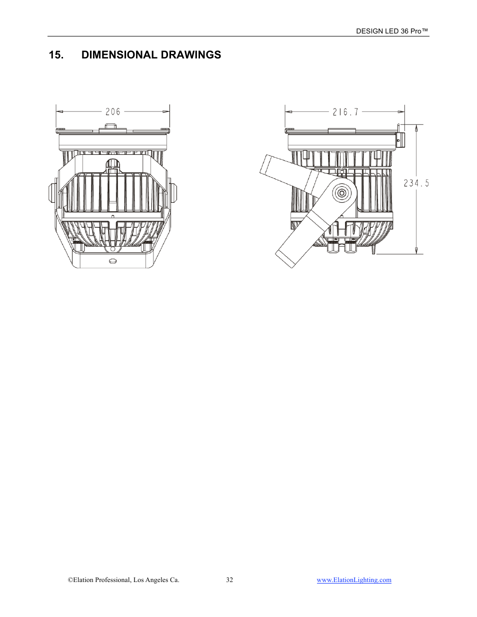 Dimensional drawings | Elation Professional 36 User Manual | Page 33 / 36