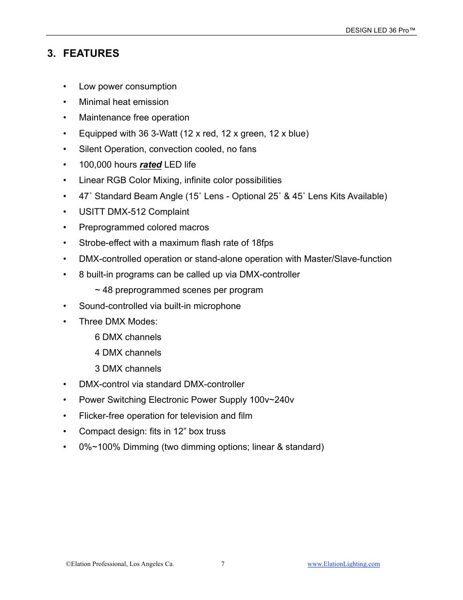 Features | Elation Professional 36 User Manual | Page 8 / 36