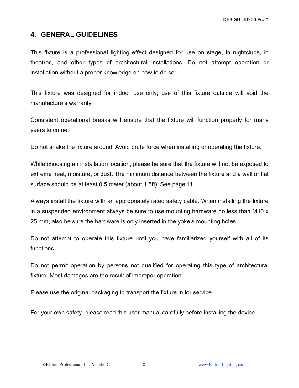 General guidelines | Elation Professional 36 User Manual | Page 9 / 36