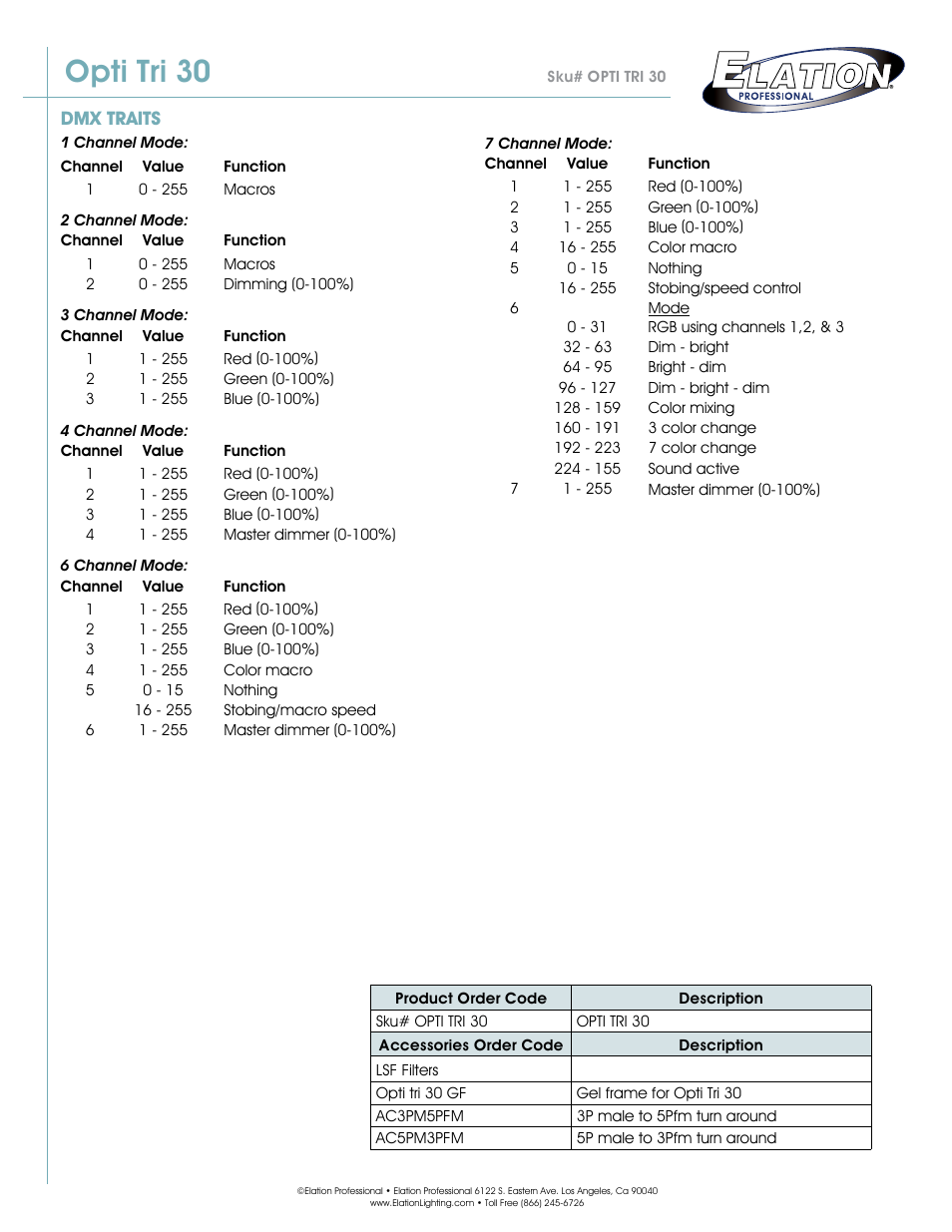 Opti tri 30 | Elation Professional Opti Tri 30 User Manual | Page 3 / 3