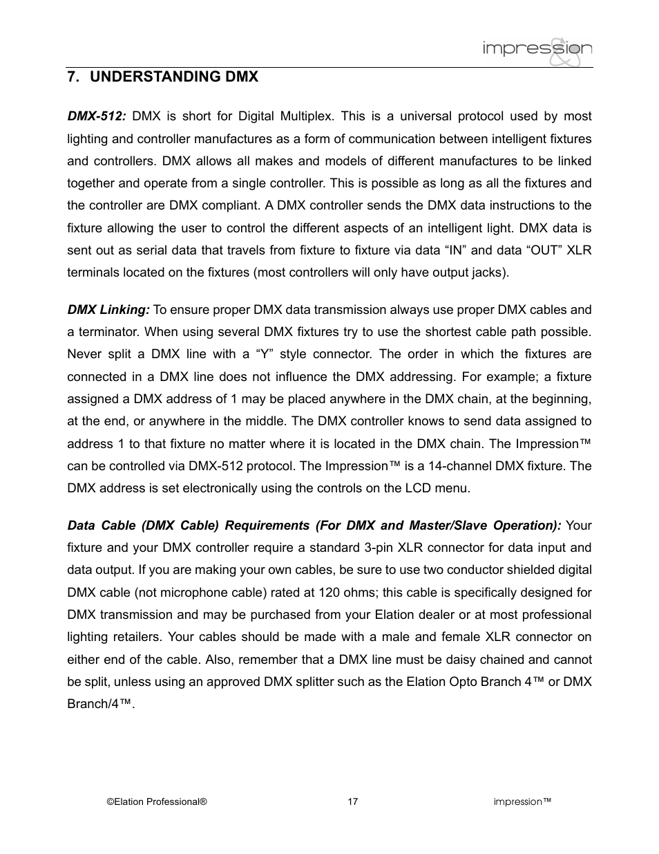 Understanding dmx | Elation Professional RGB Lamp User Manual | Page 17 / 36