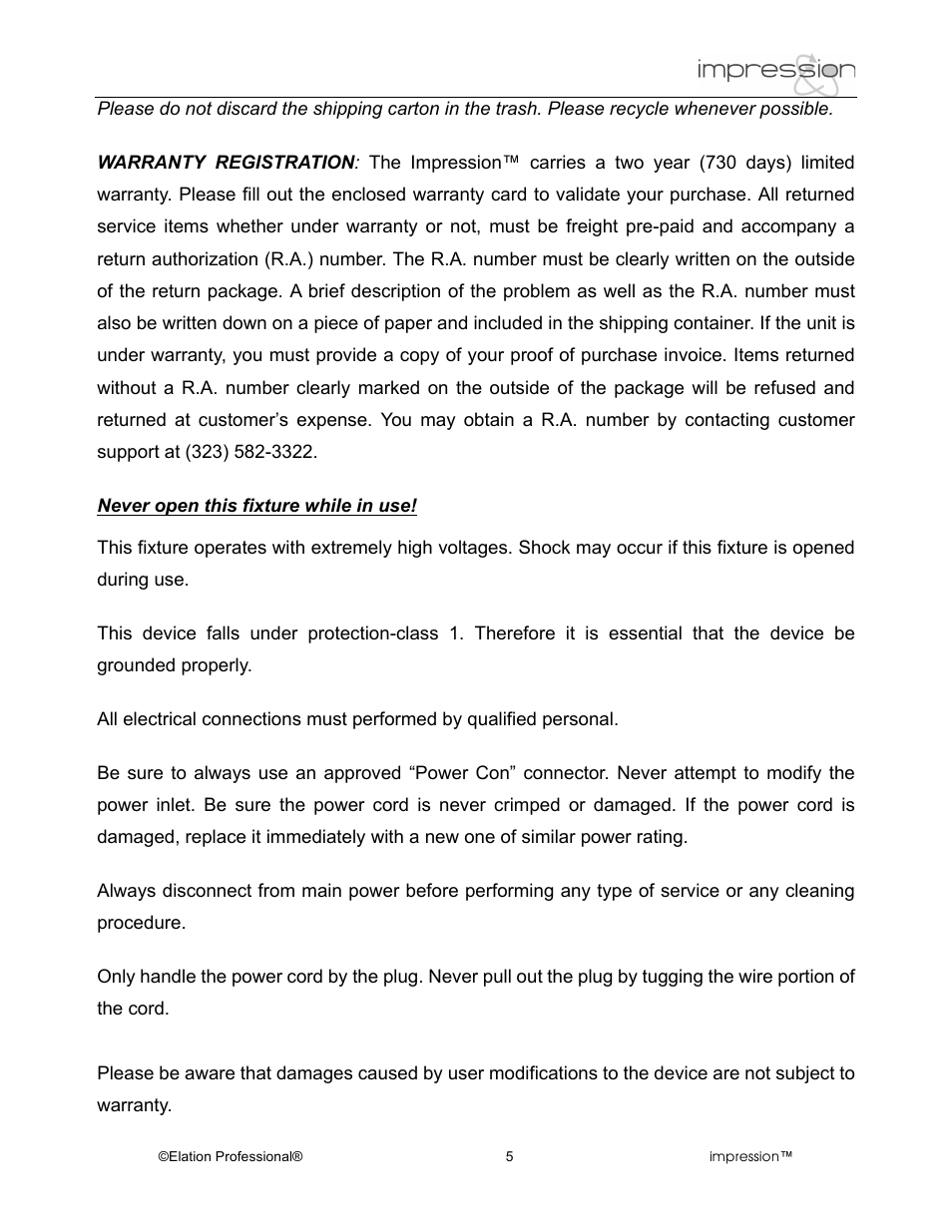 Elation Professional RGB Lamp User Manual | Page 5 / 36