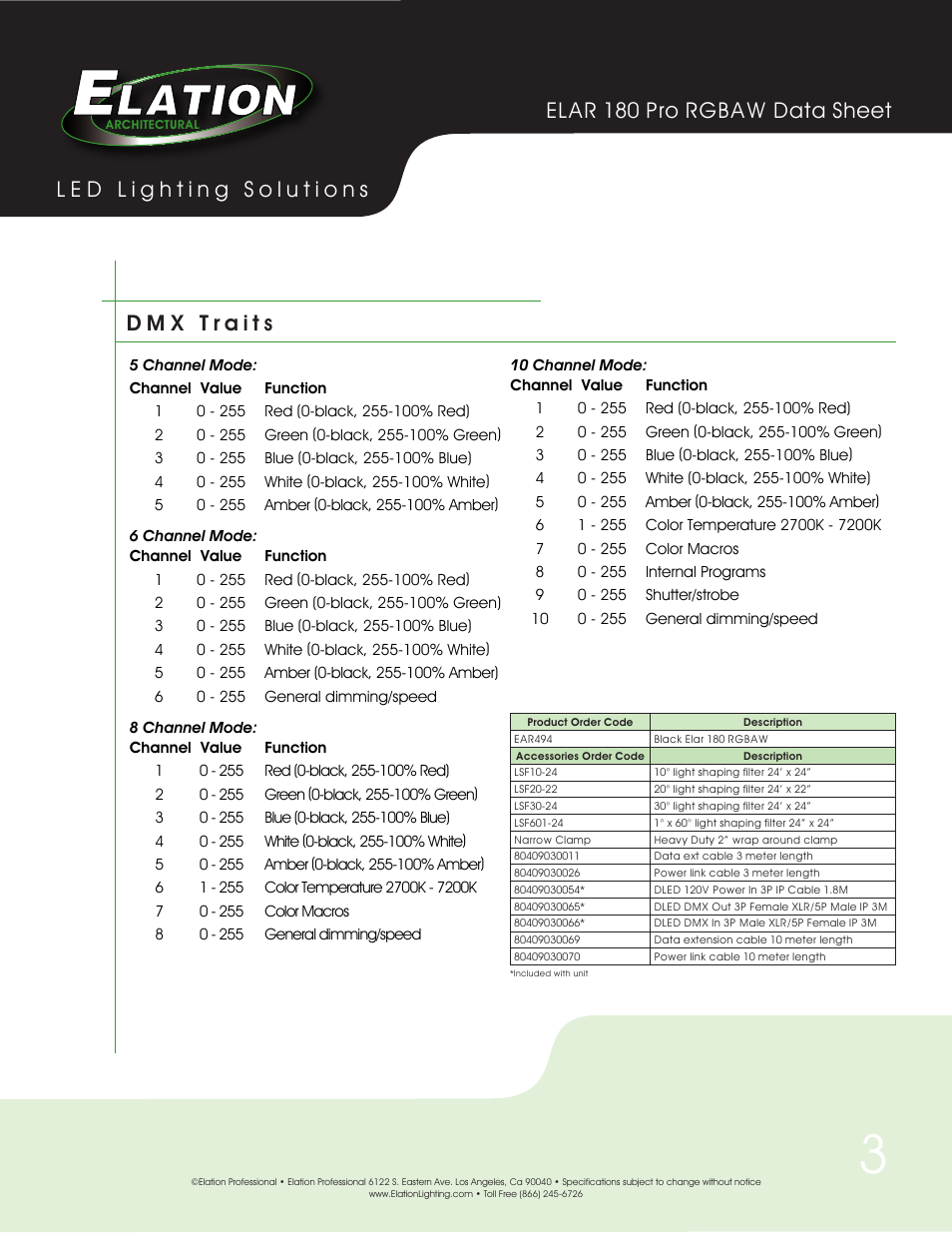Elation Professional ELAR 180 PRO RGBAW User Manual | Page 3 / 3