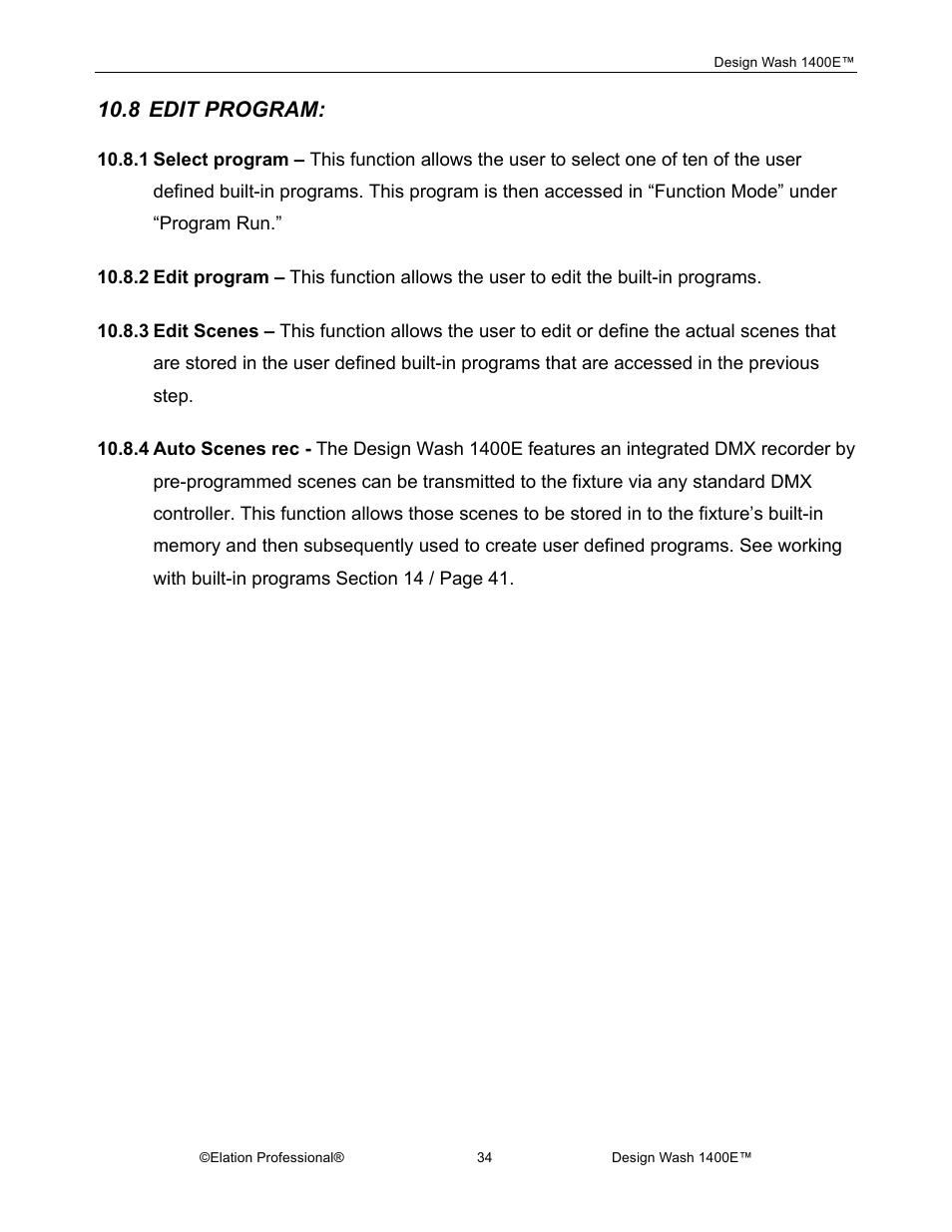 8 edit program | Elation Professional 1400E User Manual | Page 34 / 64