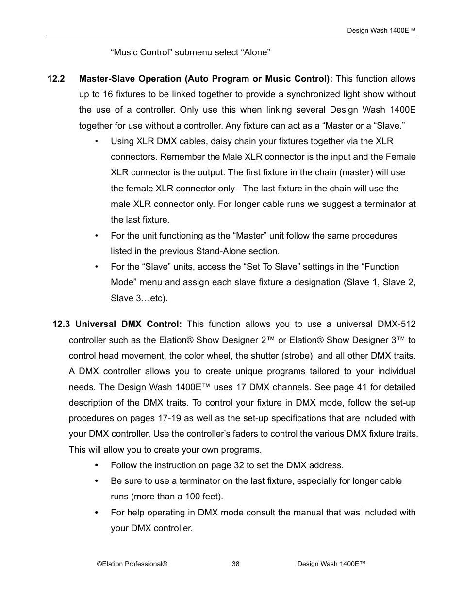 Elation Professional 1400E User Manual | Page 38 / 64