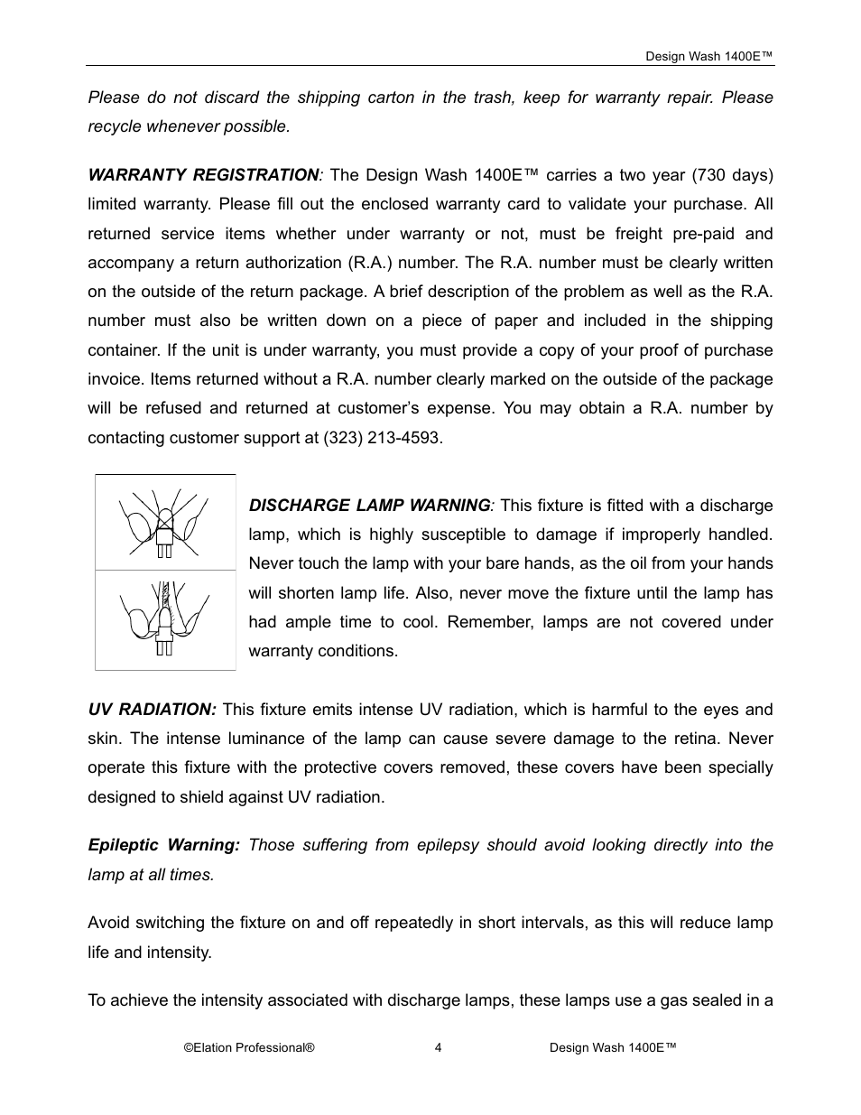 Elation Professional 1400E User Manual | Page 4 / 64