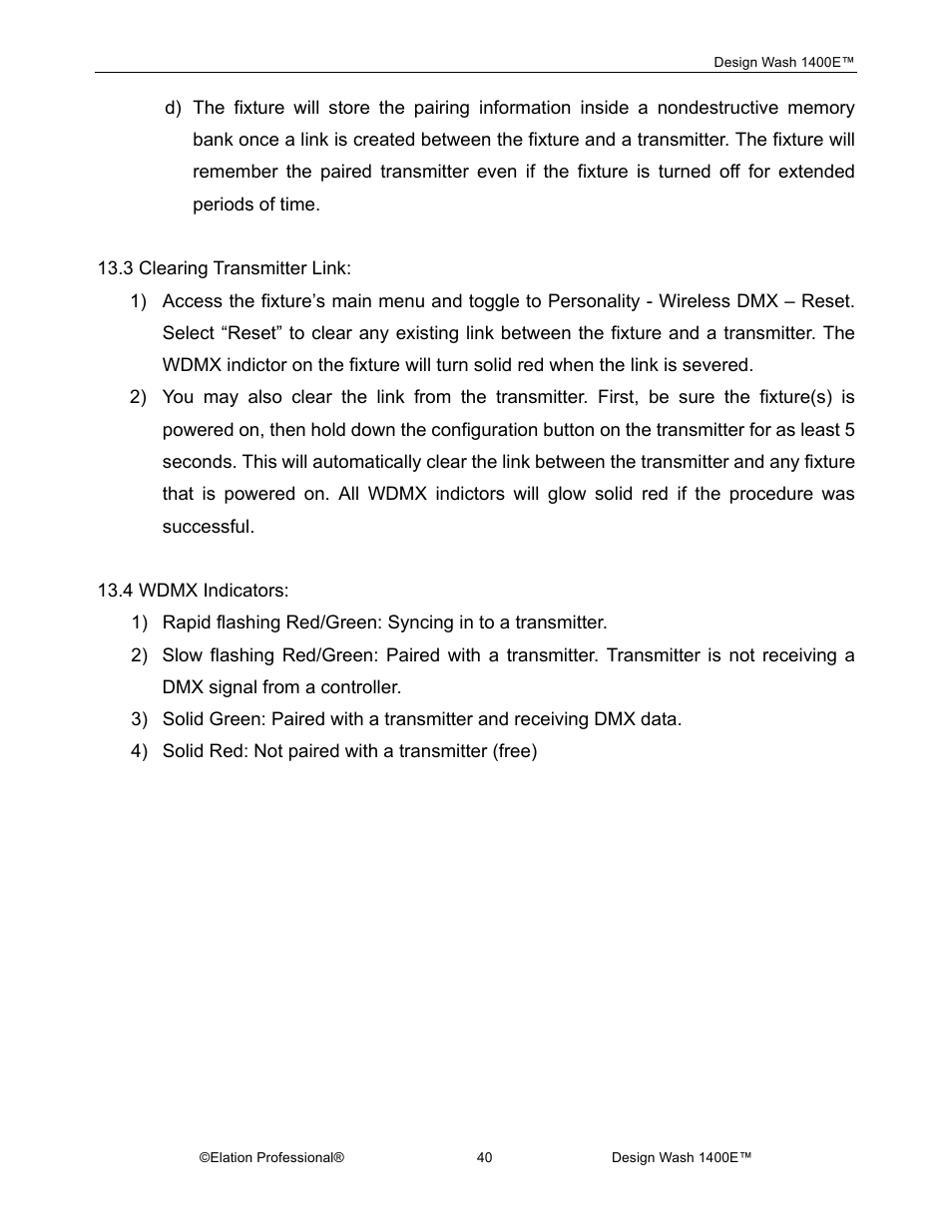 Elation Professional 1400E User Manual | Page 40 / 64