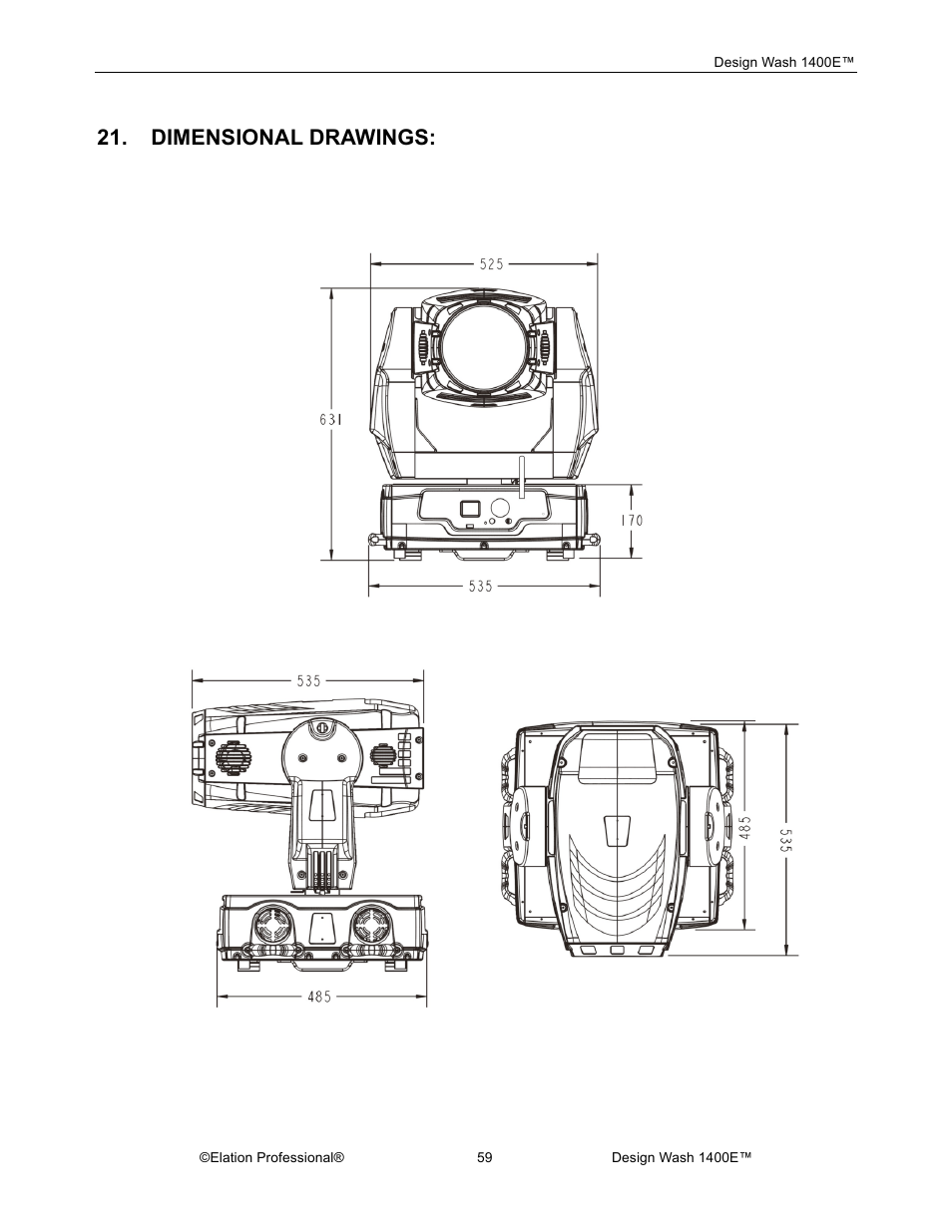Dimensional drawings | Elation Professional 1400E User Manual | Page 59 / 64