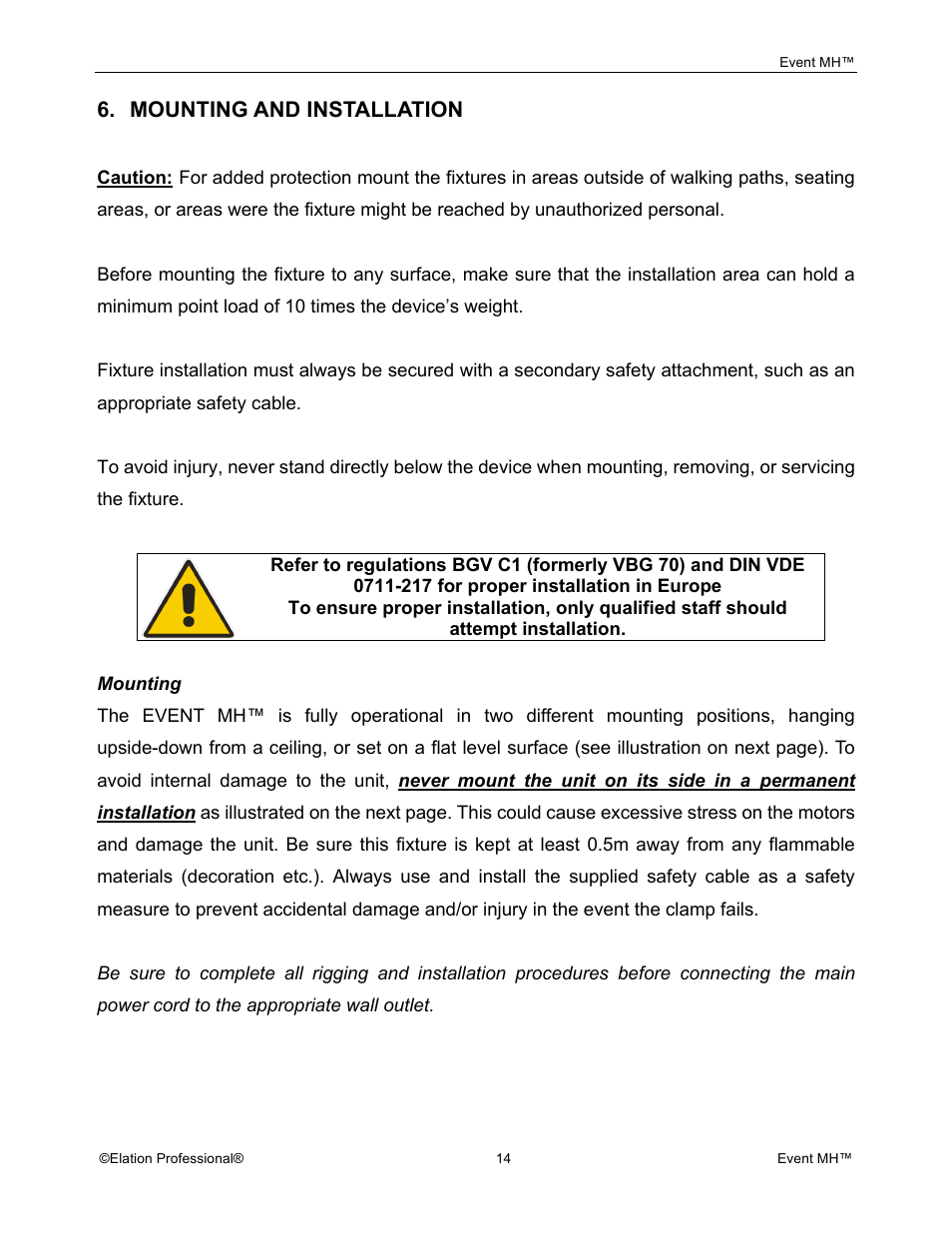 Elation Professional Event MH User Manual | Page 14 / 60