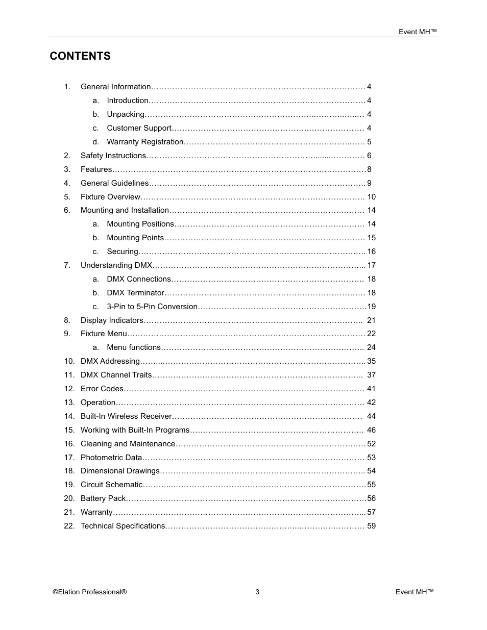 Elation Professional Event MH User Manual | Page 3 / 60