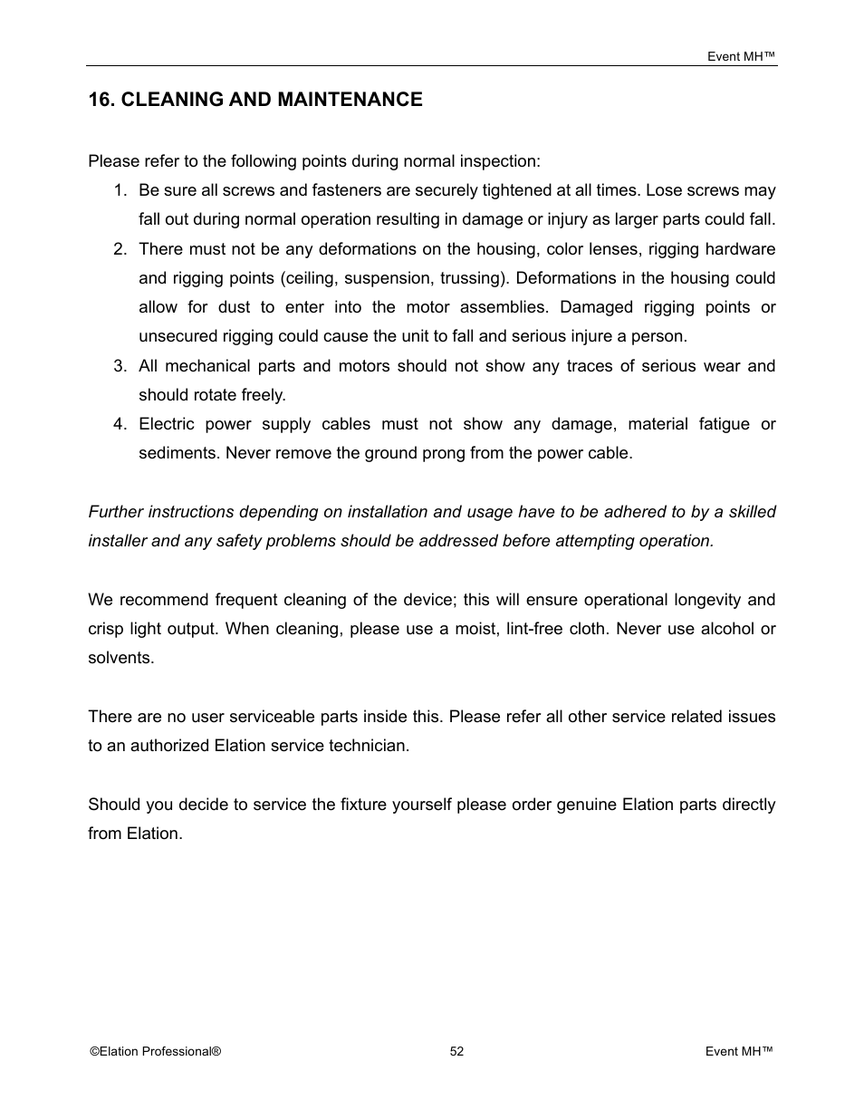 Elation Professional Event MH User Manual | Page 52 / 60