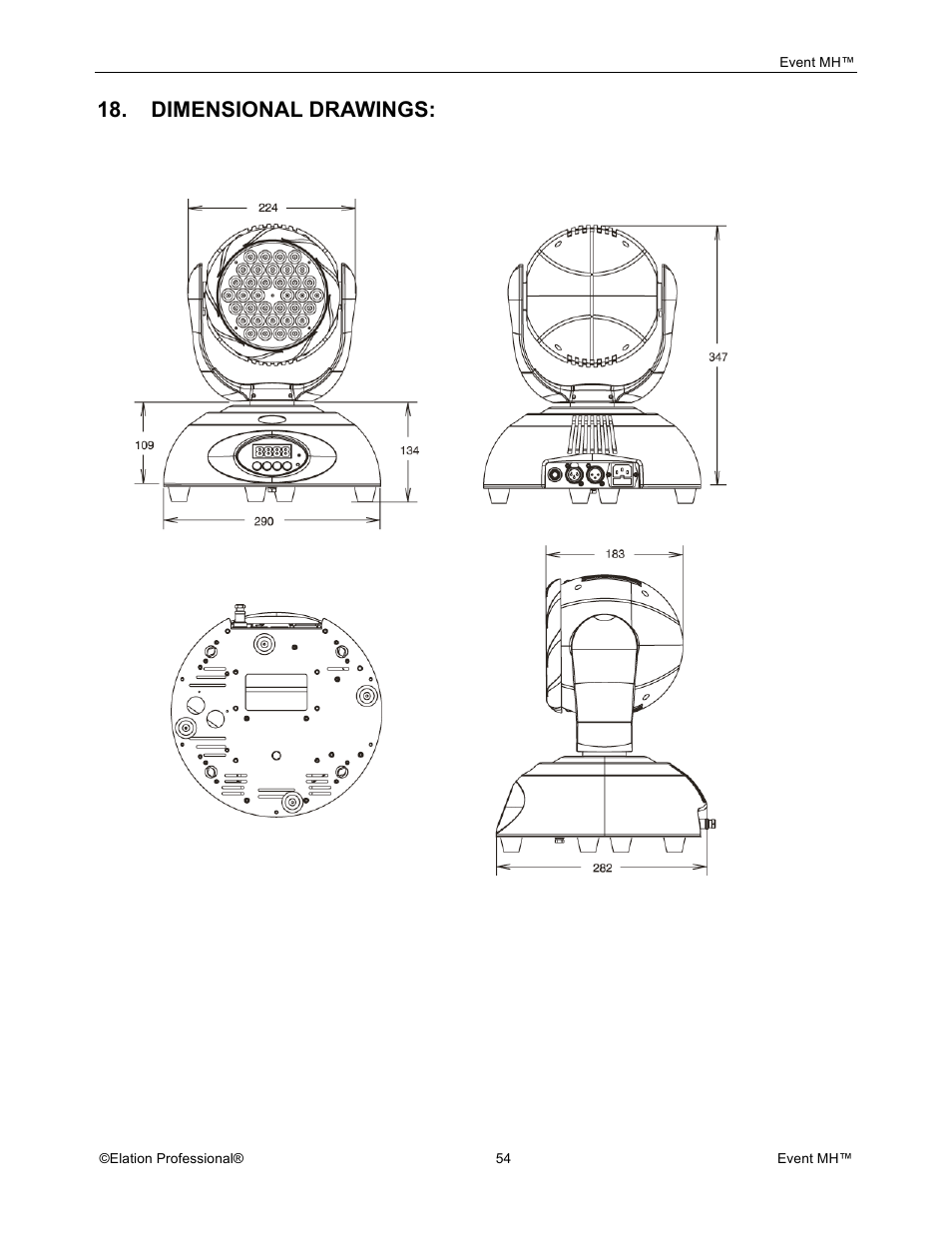 Dimensional drawings | Elation Professional Event MH User Manual | Page 54 / 60