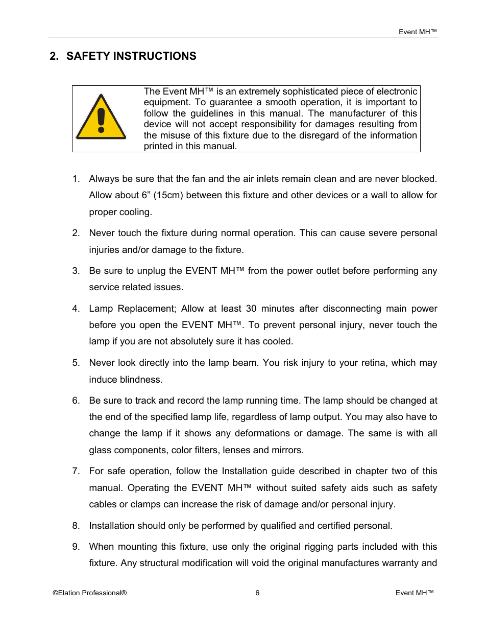 Elation Professional Event MH User Manual | Page 6 / 60
