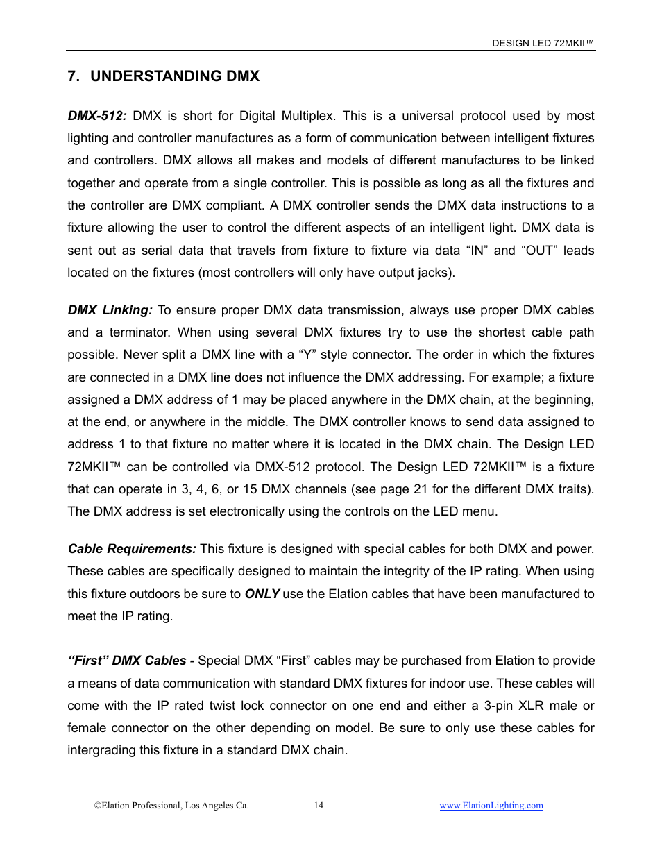 Understanding dmx | Elation Professional 72MKII User Manual | Page 15 / 36