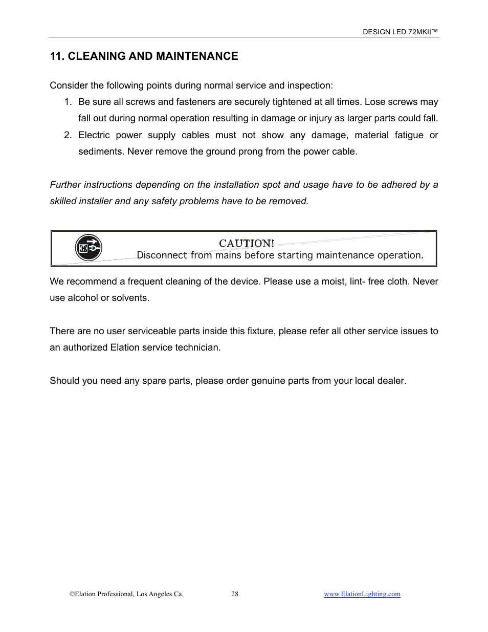 Cleaning and maintenance | Elation Professional 72MKII User Manual | Page 29 / 36