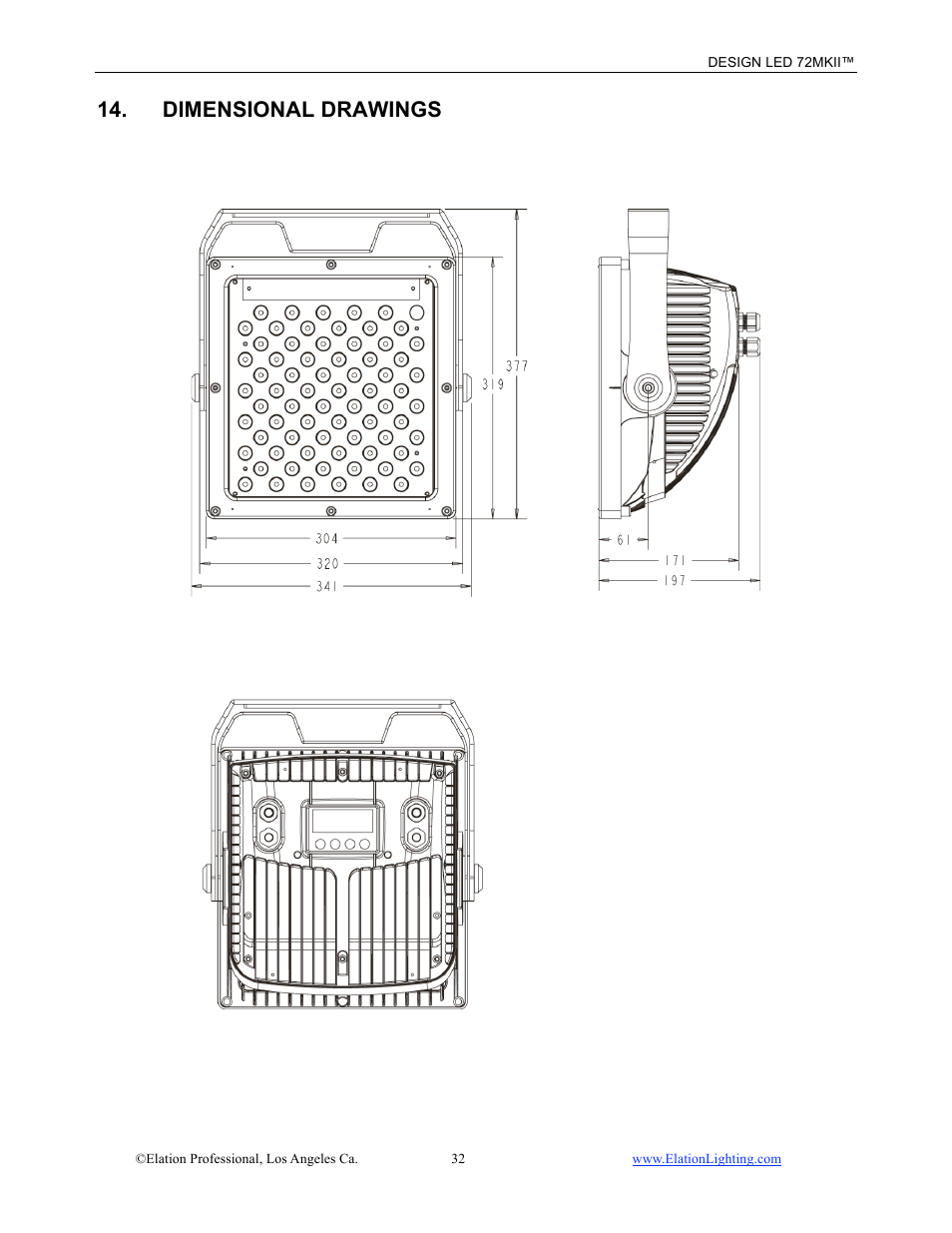 Dimensional drawings | Elation Professional 72MKII User Manual | Page 33 / 36