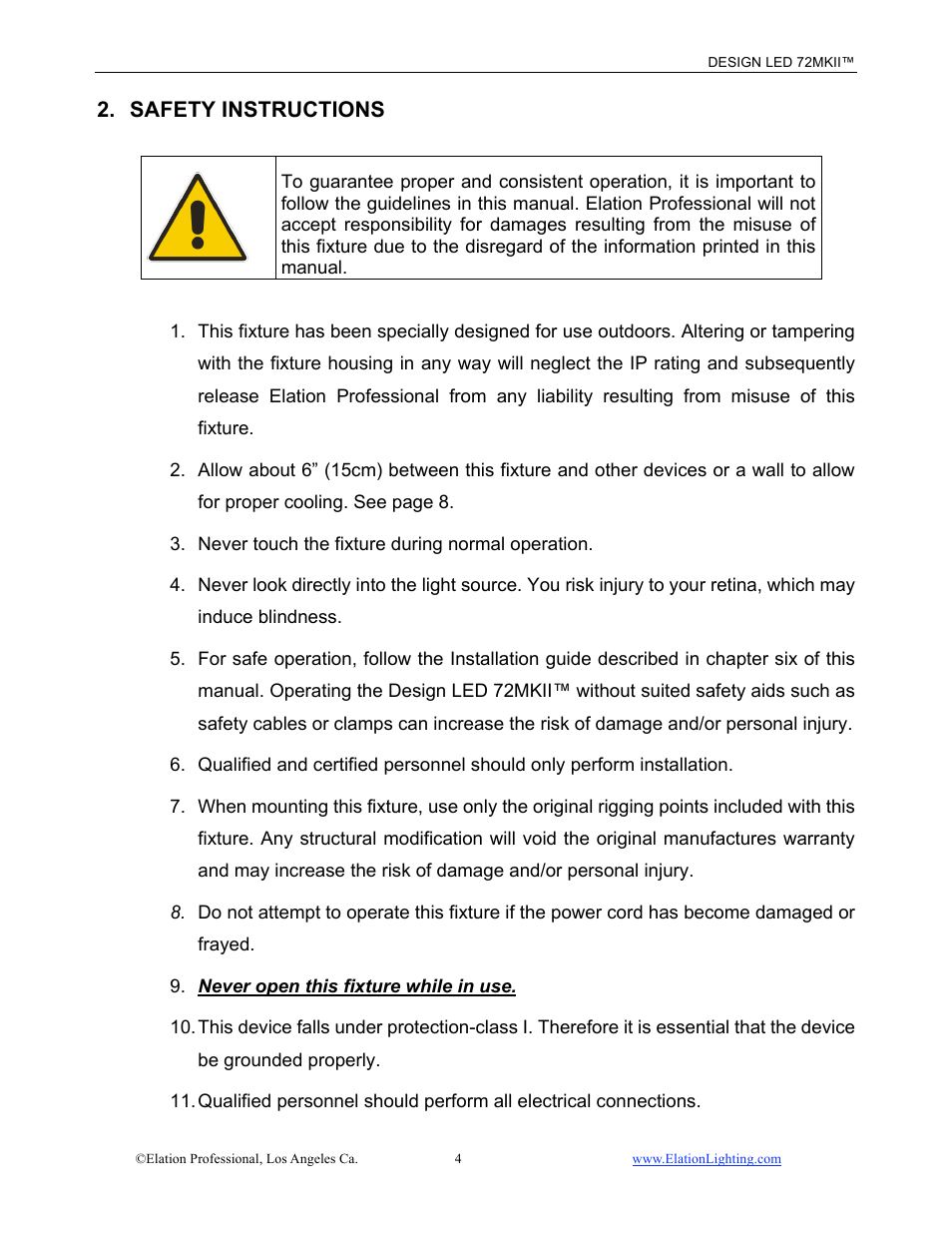 Safety instructions | Elation Professional 72MKII User Manual | Page 5 / 36