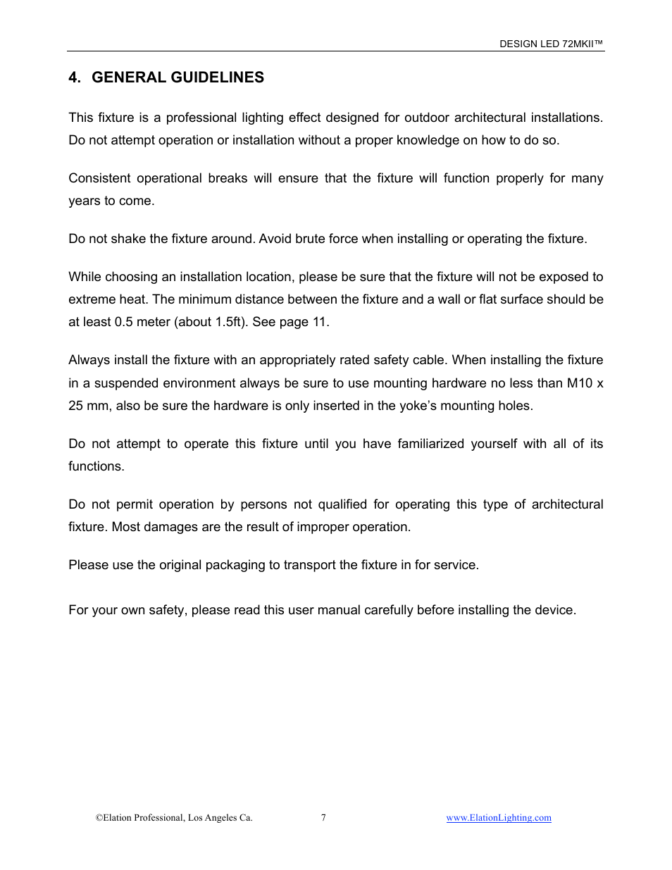 General guidelines | Elation Professional 72MKII User Manual | Page 8 / 36