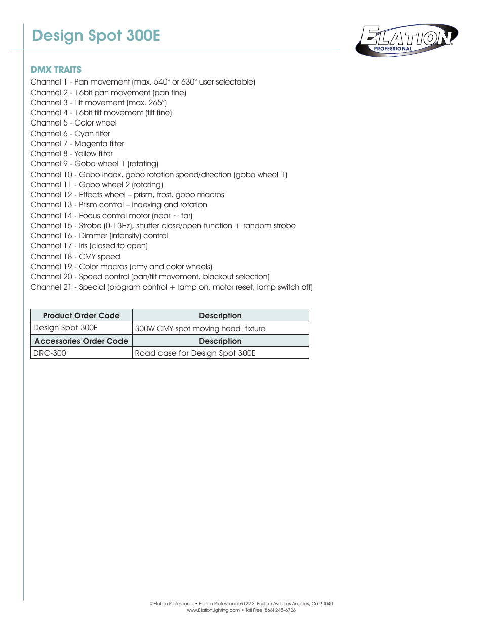 Design spot 300e | Elation Professional Spot 300E User Manual | Page 3 / 3