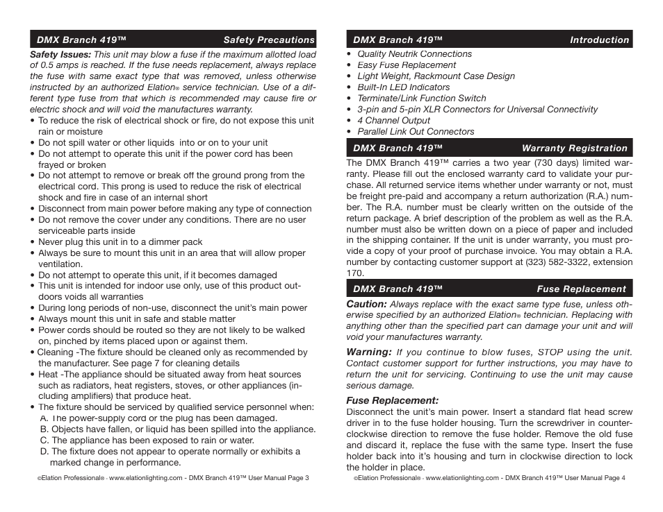 Elation Professional 419 User Manual | Page 2 / 4