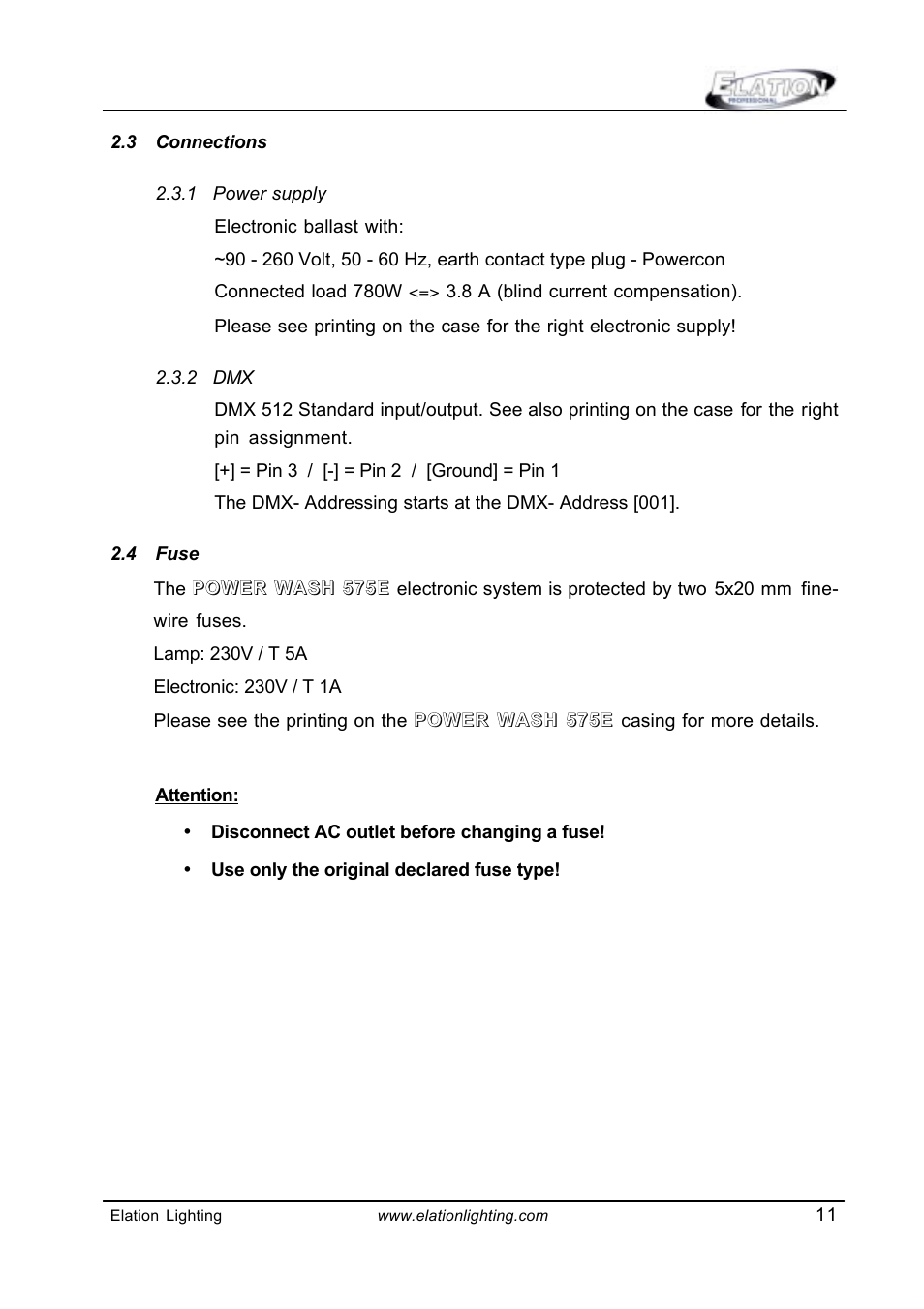 Elation Professional Power Wash 575E User Manual | Page 11 / 31