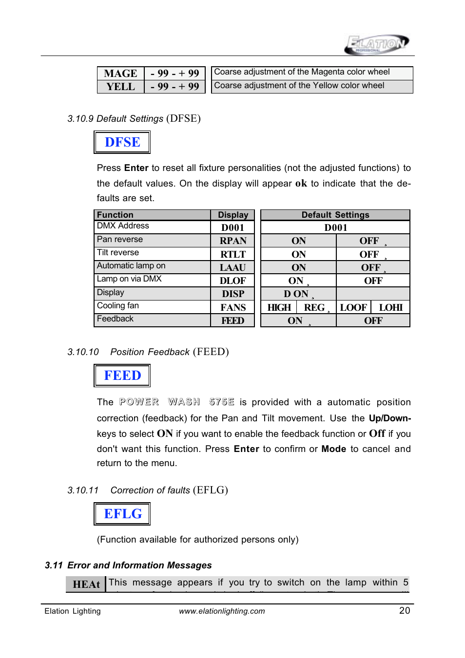 Dfse, Feed, Eflg | Elation Professional Power Wash 575E User Manual | Page 20 / 31