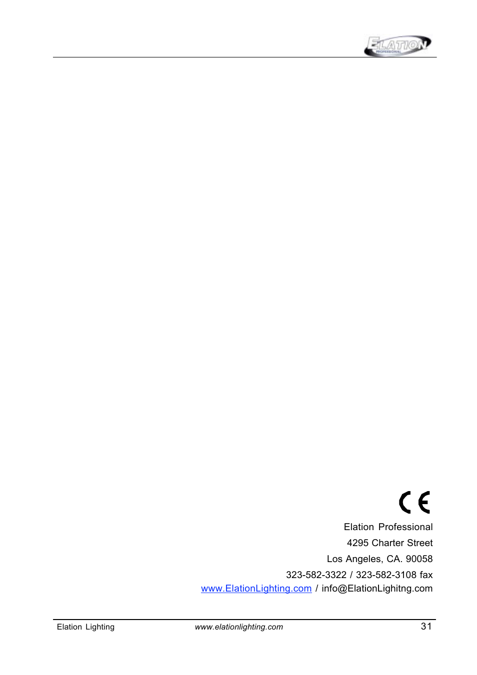 Elation Professional Power Wash 575E User Manual | Page 31 / 31