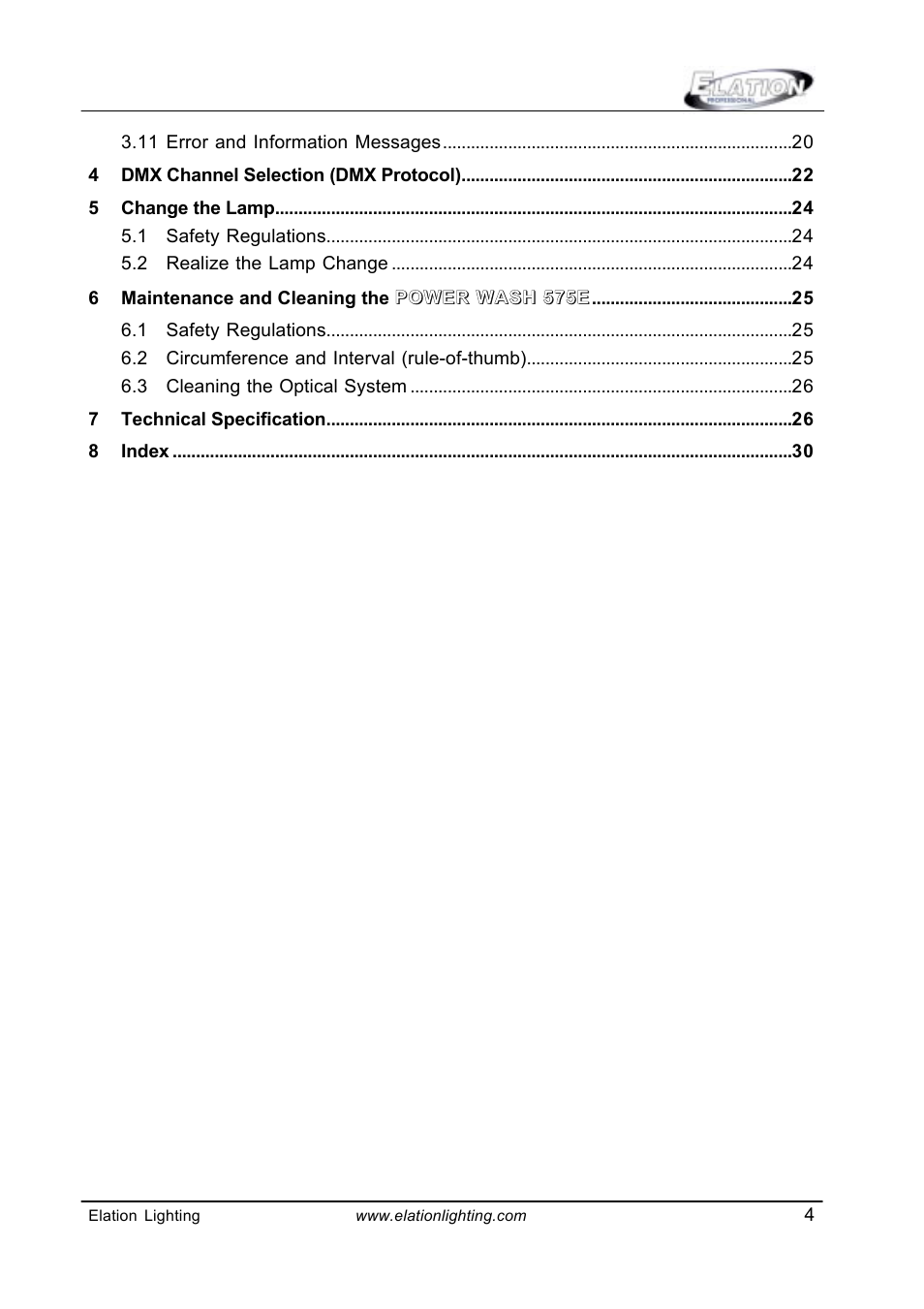 Elation Professional Power Wash 575E User Manual | Page 4 / 31